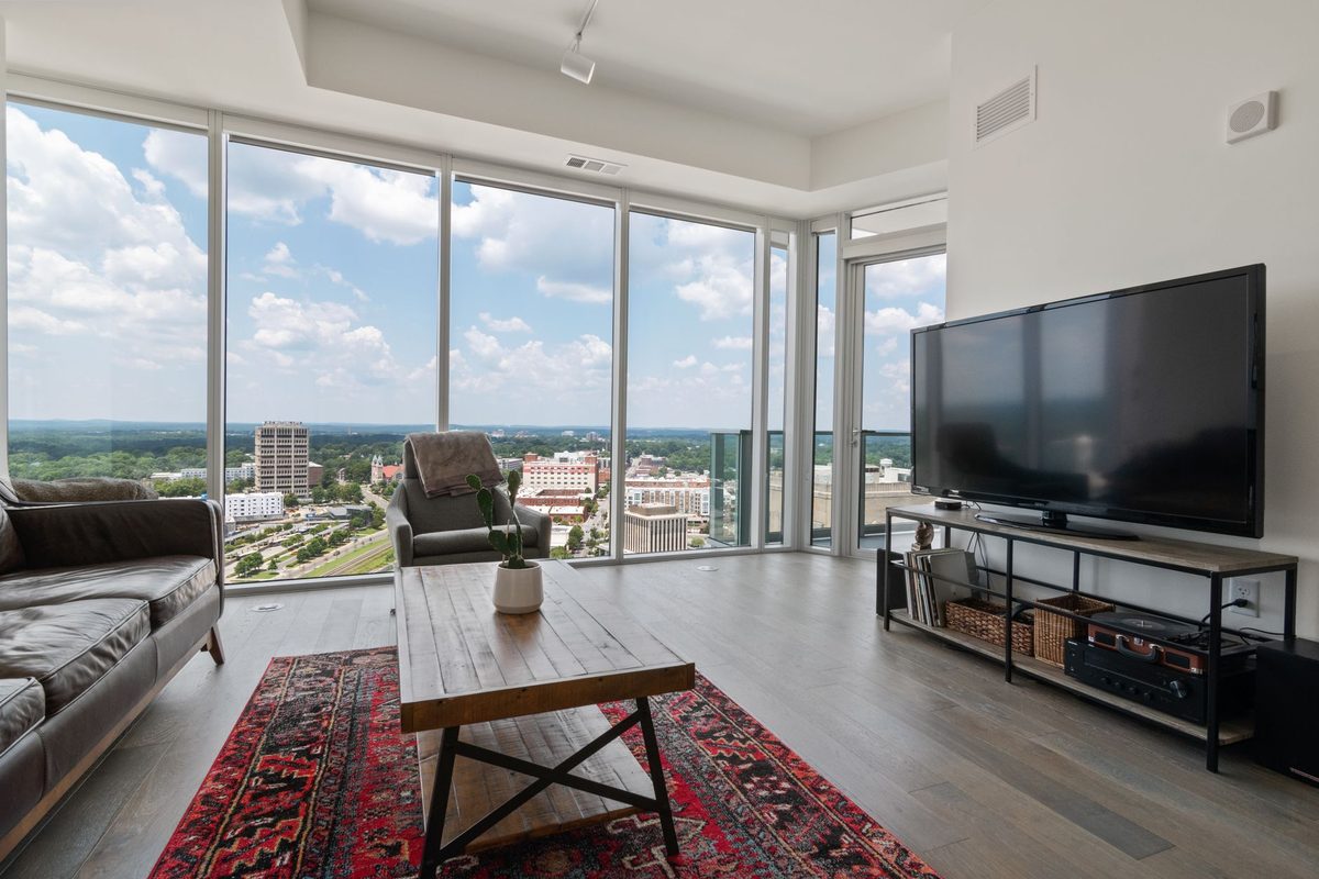 The living room of a Torlesse Apartment on the ninth floor