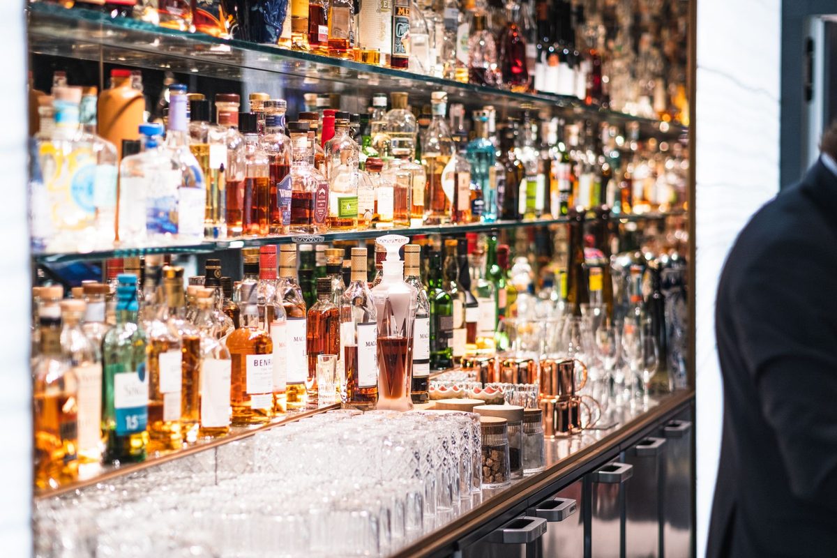 The counter of the Bealey Bar in the evening