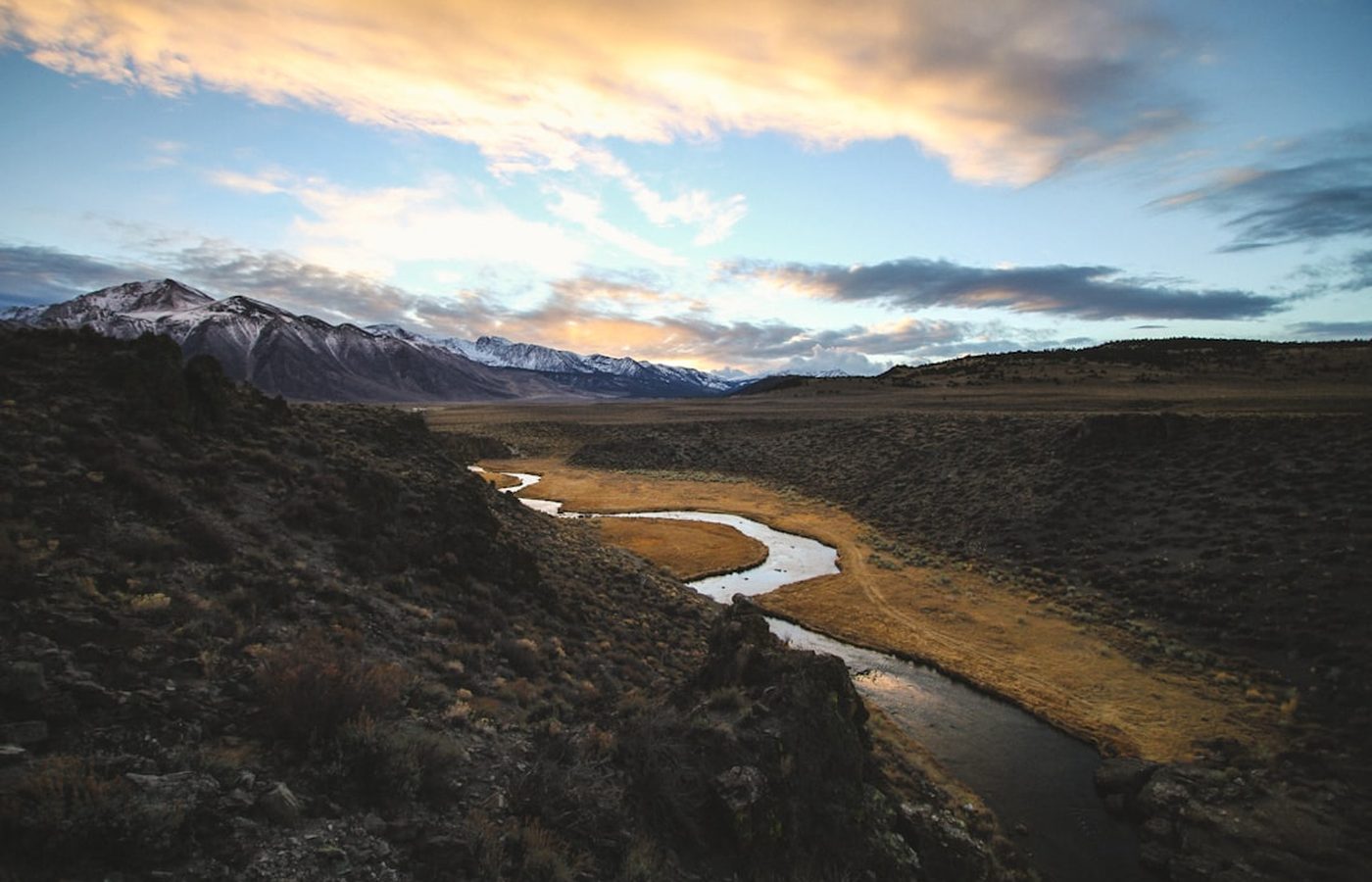 A braided Canterbury river running out across the plains
